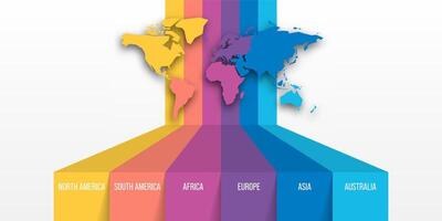 World map modern infographics. Stripes in different colors of each continent. Moden infographic element. vector
