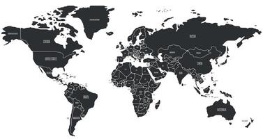 Simplified schematic map of World. Political map of countries with name labels. Generalized and smoothed borders. Simple flat illustration vector