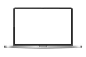 Realistic grey laptop or notebook mockup. Modern office device. 3D object with dropped shadow vector