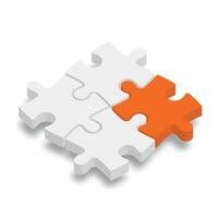 3D jigsaw puzzle pieces. White pieces with one orange highlighted. Team cooperation, teamwork or solution business theme. illustration with dropped shadow. vector