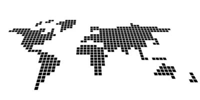 Pixelized map of World. Front perspective. Black map. vector