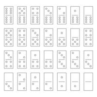 Domino set of 28 tiles. Thin black outline pieces with dots. Simple flat illustration. vector