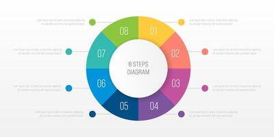 8 steps process modern infographic diagram. Graph template of eight parts in the circle. Business concept of steps or options. Modern design element. vector