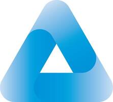 Triangle icon with three overlapping sides and rounded corners. Blue gradient illustration. vector