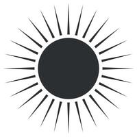 This sun icon features a solid central disk surrounded by long, pointed rays. It serves as a versatile graphic element for digital and print projects, symbolizing warmth and brightness. vector