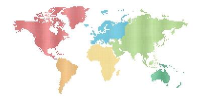 World map of triangles with different color of each continent. Halftone design. Simple flat illustration. vector