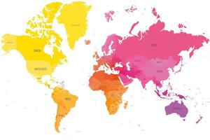 Map of World. Mercator projection. High detailed political map of countries and dependent territories with names labels. Simple flat illustration vector