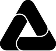 Triangle icon with three overlapping sides and rounded corners. Simple flat black illustration. vector