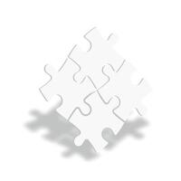 White 3D jigsaw puzzle pieces. Team cooperation, teamwork or solution business theme. illustration with dropped shadow. vector