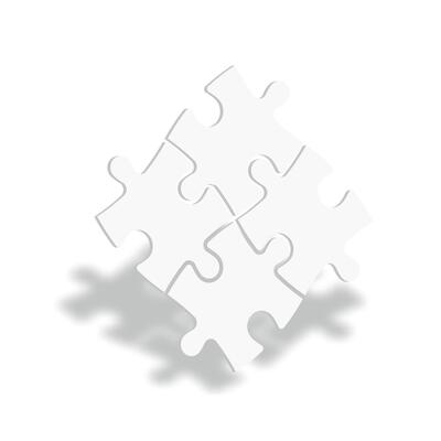 White 3D jigsaw puzzle pieces. Team cooperation, teamwork or solution business theme. illustration with dropped shadow.