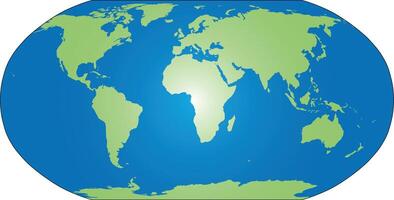 World map silhouette. Robinson Projection. Green continents and blue oceans. Simple flat map vector
