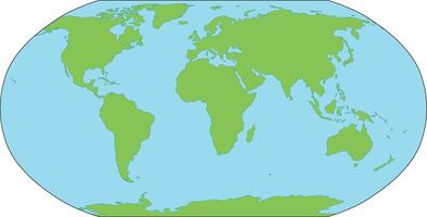 World map silhouette. Robinson Projection. Green continents and blue oceans. Simple flat map. vector