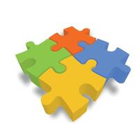 4 colorful jigsaw puzzle pieces. Team cooperation, teamwork or solution business theme. 3D illustration with dropped shadow. vector