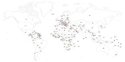 Map of World with flags. Each sovereign country with own name label and national flag in uniform ratio. map with thin black outline borders. vector
