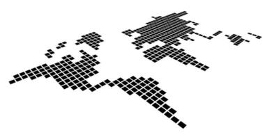 Pixelized map of World. Left front perspective. Black map. vector