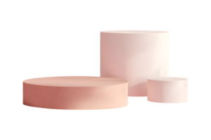 Pink and white cylindrical display stands product presentation minimal design, png