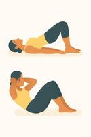A woman doing a sit up exercise vector