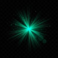 Green glowing starburst on a black background vector