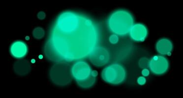 Green glowing bokeh with layered circle particles and blur effect on black backdrop. Creates a dramatic, energetic visual for digital compositions. vector