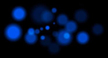 Blue blurred bokeh circles on black background with soft glow, imitating distant lights or defocused highlights in low-light environment. vector