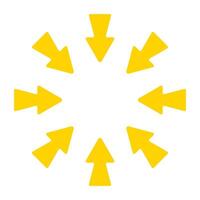 Directional arrow icon. Yellow bold black arrows pointing inward from all sides. Represents focus, convergence, navigation, or centralization concept. vector