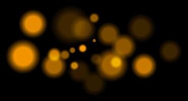 Yellow blurred bokeh circles on black background with soft glow, imitating distant lights or defocused highlights in low-light environment. vector