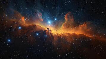 Cosmic Nebula with Glowing Stars in Deep Space photo
