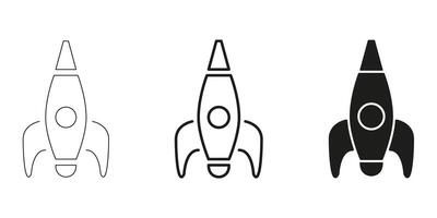 Rocket Ship In Line, Outline, And Glyph Icon Set. Space Exploration, Innovation, And Startup Launch Symbol Collection. Futuristic And Technological Advancement. Isolated Illustration vector