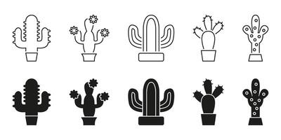 Cactus Plant Line And Solid Icon Set. Desert Flora, Succulent Growth, And Botanical Diversity Symbol Collection. Home Decor. Isolated Illustration vector