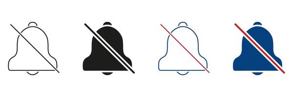 Bell With Slash Line And Solid Icon Set. Notification Off, Silent Mode, And Mute Alert Silhouette Symbol Collection. Sound Control And Alert Management. Isolated Illustration vector