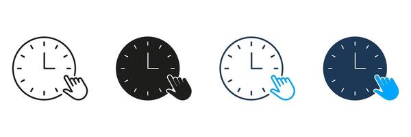 Clock With Hand Pointer Line And Solid Icon Set. Time Management, Scheduling, And Appointment Setting Symbol Collection. Efficient Planning And Organization. Isolated Illustration vector