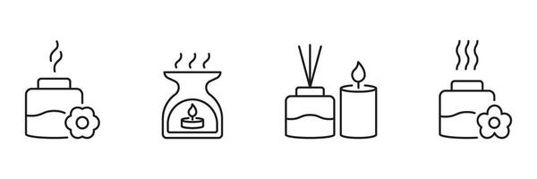Aromatherapy And Scented Candle Line Icon Set. Relaxation, Wellness, And Home Fragrance Outline Symbol Collection. Spa And Meditation Elements. Editable Stroke. Isolated Illustration vector