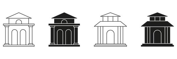 Bank Building Line And Solid Icon Set. Financial Institution, Architecture, And Classical Structure Symbol Collection. Banking And Finance Representation. Isolated Illustration vector