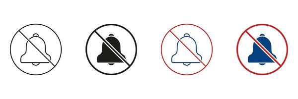 Bell With Prohibition Symbol Line And Solid Icon Set. Notification Muting, Silence Mode, Alert Disabling Outline And Silhouette Symbol Collection. Sound Off Indication. Isolated Illustration vector