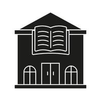 Library Building With Open Book Solid Icon. Knowledge Center, Education, And Learning Facility Silhouette Symbol. Academic Resource Hub. Isolated Illustration vector