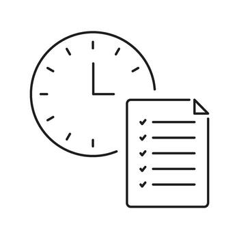 reloj con Lista de Verificación línea icono. hora gestión, tarea Planificación, y productividad planificación contorno símbolo. eficiente flujo de trabajo y organización. editable ataque. aislado ilustración vector