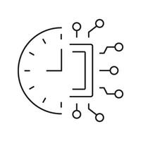 Clock And Circuit Board Line Icon. Time Management And Digital Technology Integration Outline Symbol. Efficiency And Automation Concept. Editable Stroke. Isolated Illustration vector