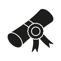 Diploma Certificate With Ribbon Solid Icon. Academic Achievement, Graduation, And Educational Success Silhouette Symbol. Recognition And Certification. Isolated Illustration vector