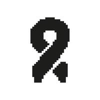 Black Awareness Ribbon Pixel Art Icon. Symbol Of Support, Remembrance, And Awareness For Various Causes. Minimalist Design. Isolated Illustration vector