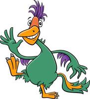 funny cartoon Caudipteryx or feathered dinosaur character dancing vector