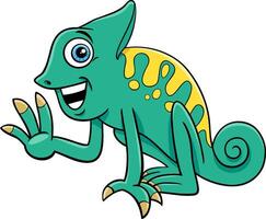 cartoon chameleon reptile animal character waving vector