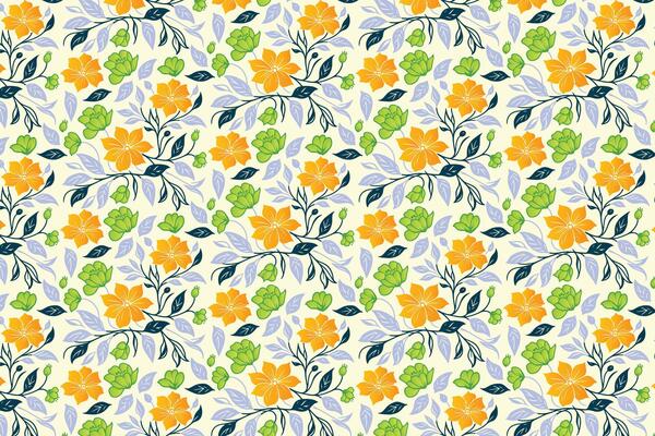 abstract floral pattern with repeating hand drawn flowers and trendy leaf elements for wallpaper and wrapping