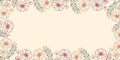 Floral frame with pink flowers and leaves vector