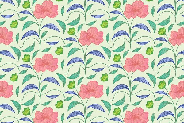 hand drawn botanical line art pattern with floral continuity and trendy styling ideal for fashion fabric and pillow cover designs