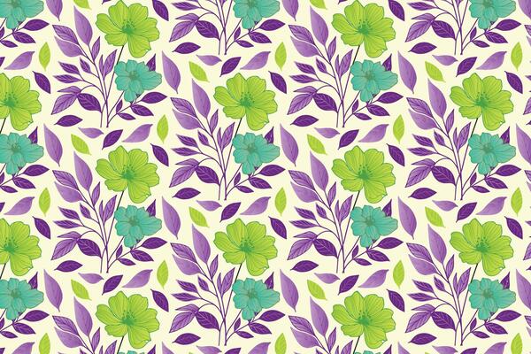 floral pattern with continuous hand drawn botanical elements and delicate cotton flower sketches for textile and wallpaper design