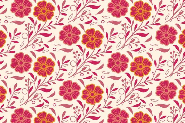 artistic cotton flower print with graceful botanical curves and clean line accents for stylish women wear and packaging