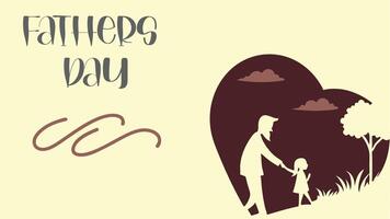 Happy Fathers Day Tender Silhouette of a Father and Daughter Walking in a Serene Park Setting, Heart-Shaped Frame vector