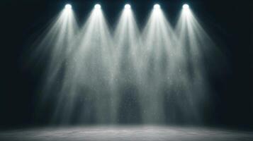 Empty Stage with Five Spotlights and Fog in Dark Background photo