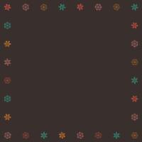 Blank square frame consists of various colorful snowflakes childish hand drawn style on brown background graphic illustration. vector