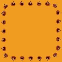 Blank square frame consists of various Halloween pumpkin faces on orange background graphic illustration. vector
